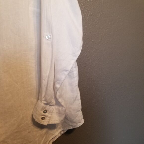 Sigrid Olsen 1X Top White 100% Linen Button Front V Neck Beach Coastal Lagenlook - Picture 2 of 9